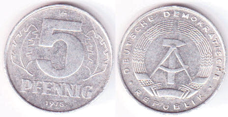 1975 East Germany 5 Pfennig A008418
